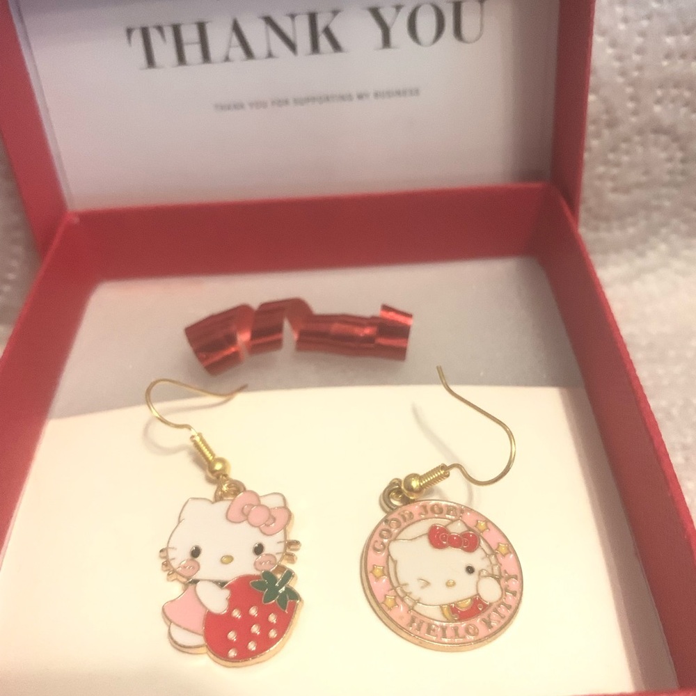Hello Kitty Strawberry Earrings NEW mismatched style trending handmade